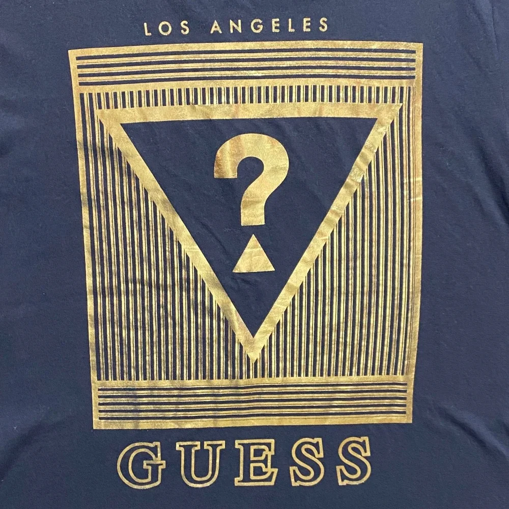 Guess‎ Mens Black Gold Foil Triangle Logo Graphic T-Shirt L NWT - Picture 3 of 6